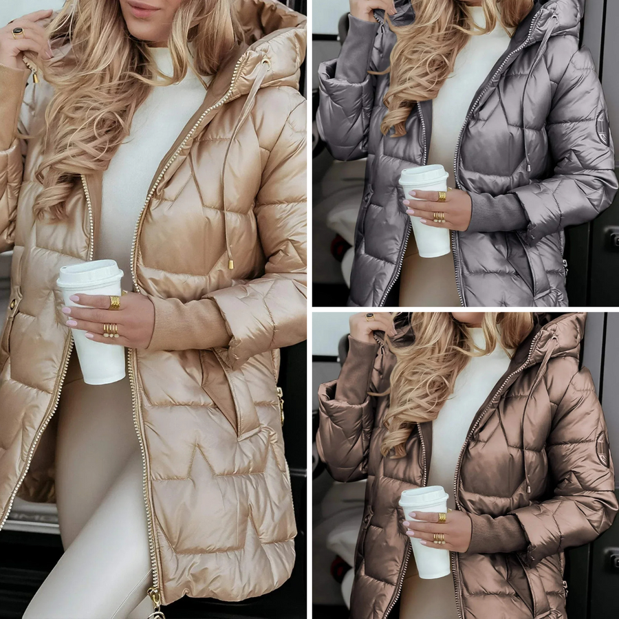 Mageina - Elegantní zimní kabát s kapucí a prošíváním