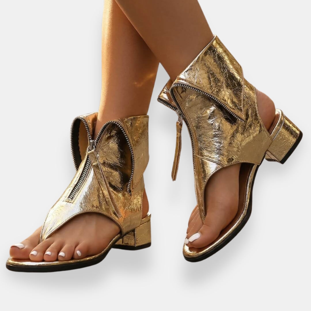 Zafira | Metalické sandály na zip