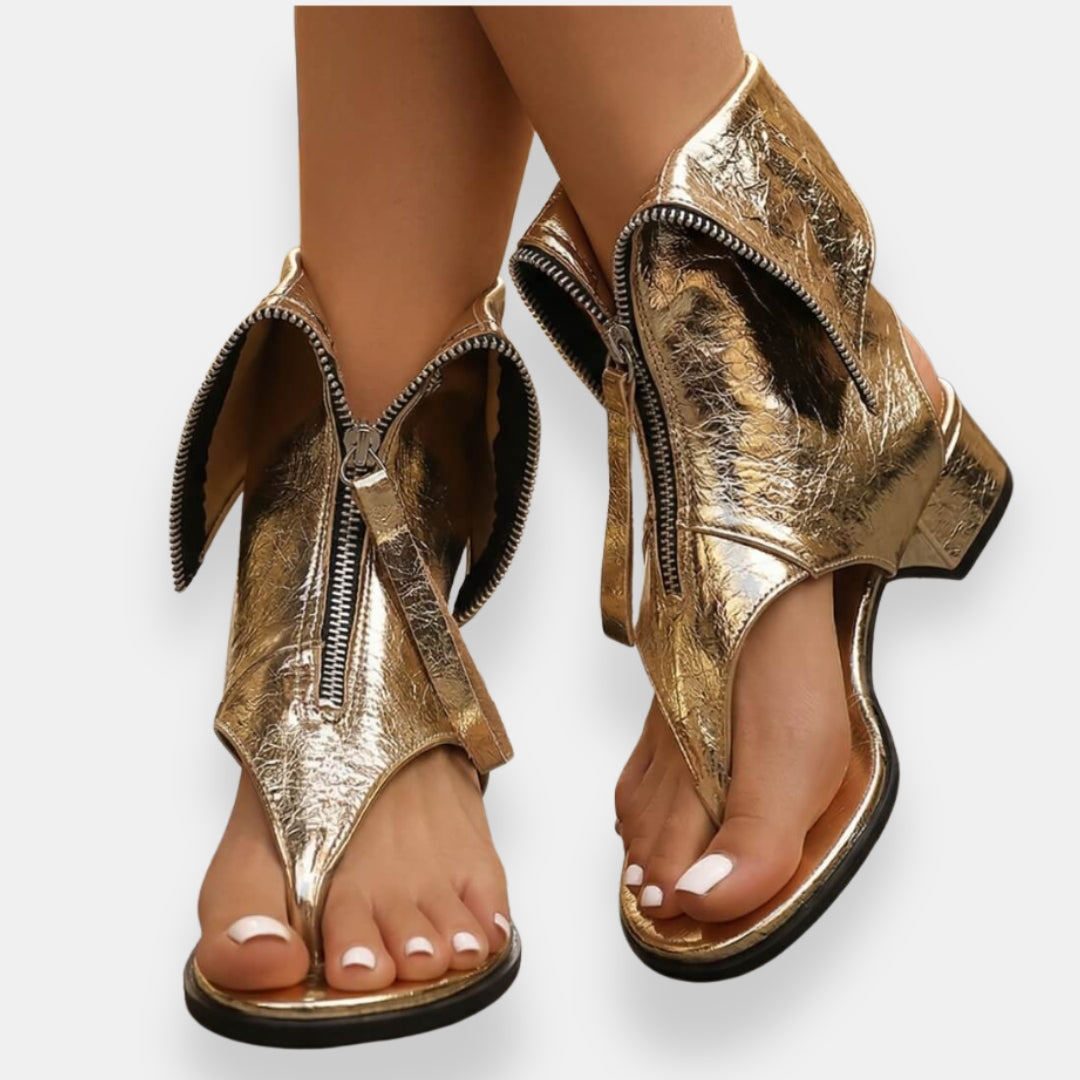 Zafira | Metalické sandály na zip