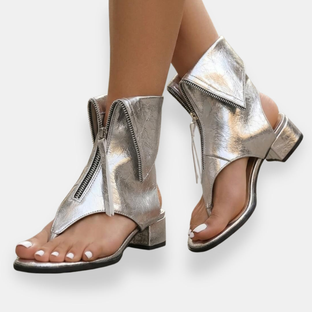Zafira | Metalické sandály na zip