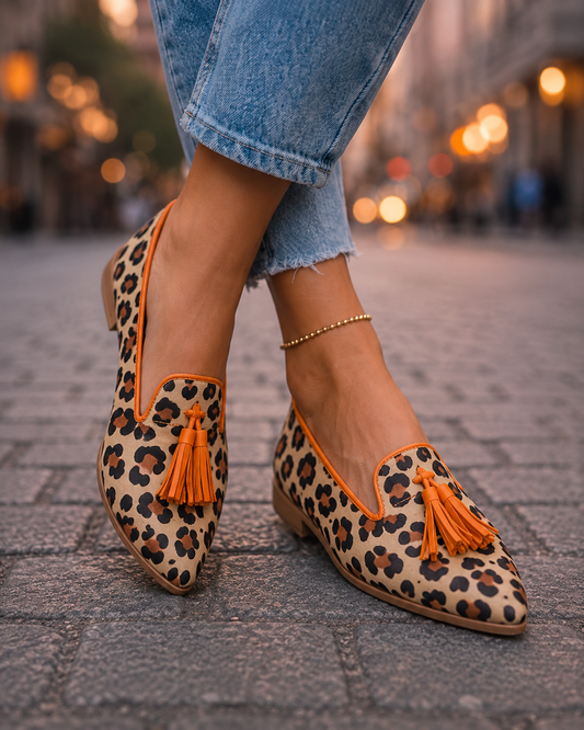 Nerina Mokasíny s leopardím vzorem a střapci