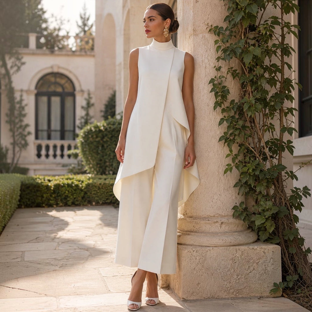 Valentina | Elegantní overal s řaseným topem a stojáčkem