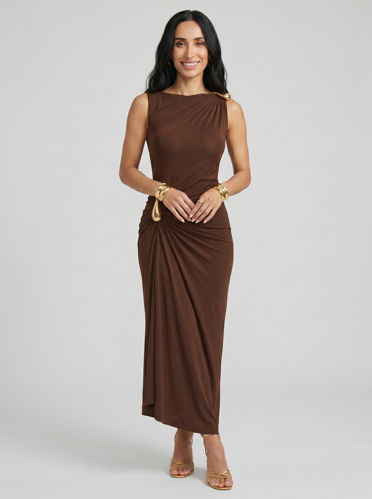 Cinthia | Elegantní šaty se zlatými úchyty