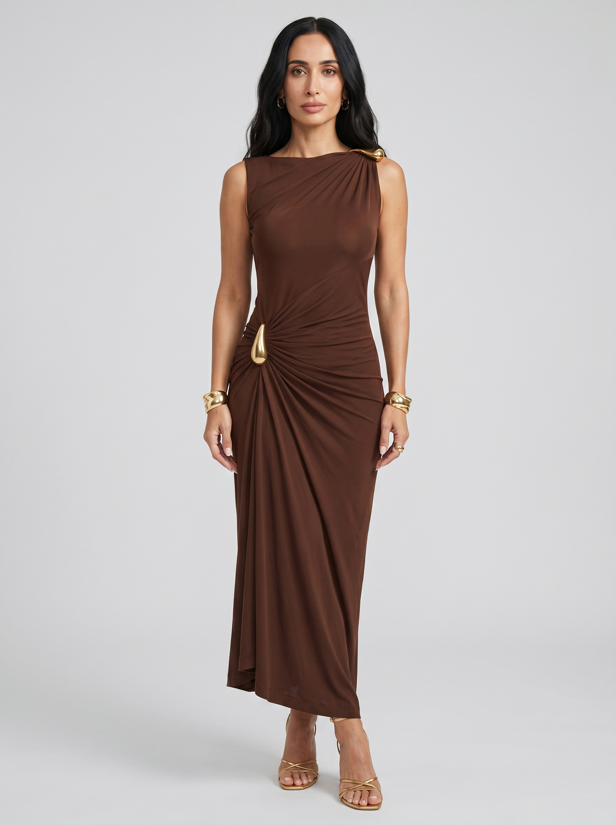 Cinthia | Elegantní šaty se zlatými úchyty