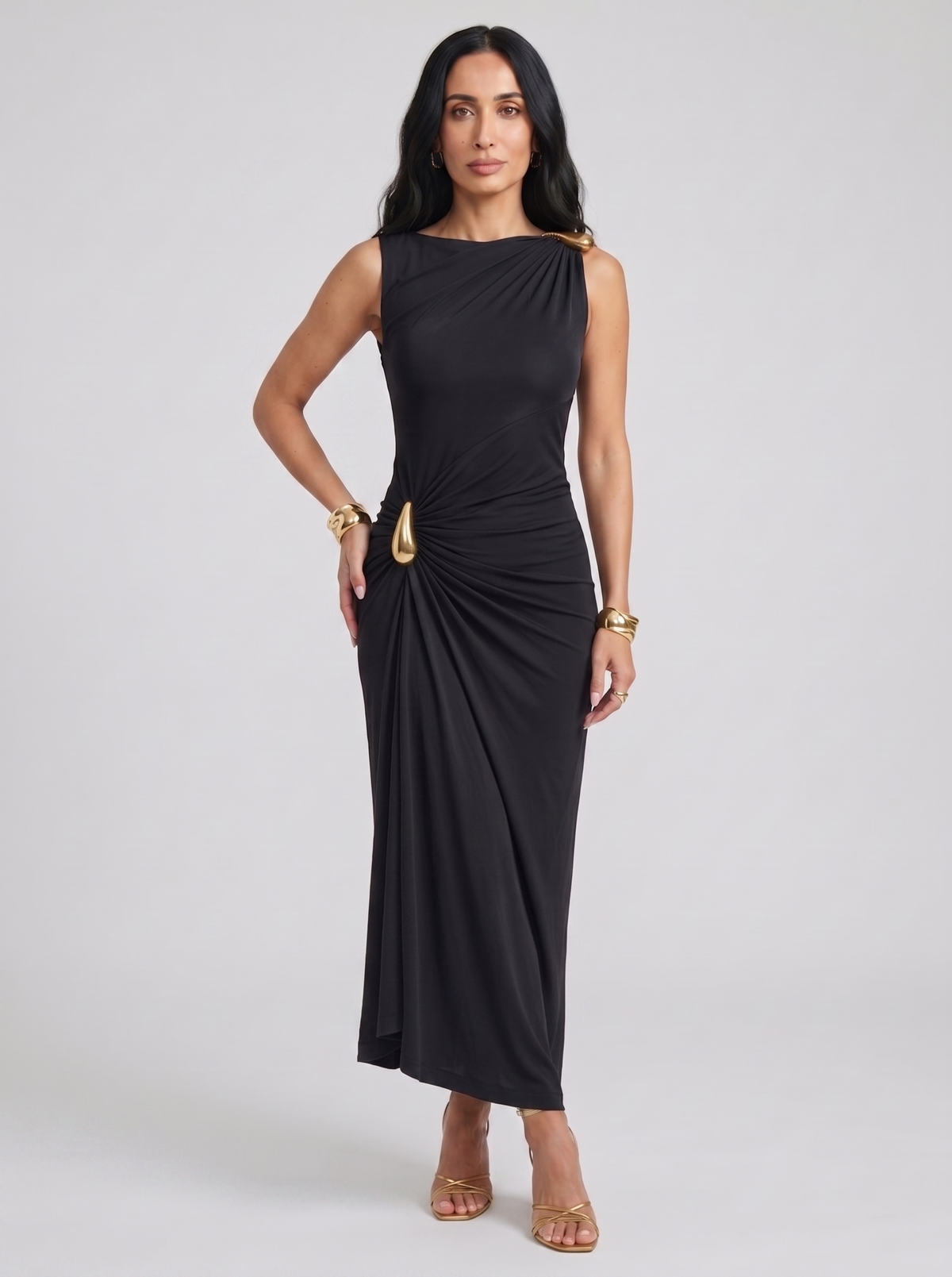 Cinthia | Elegantní šaty se zlatými úchyty