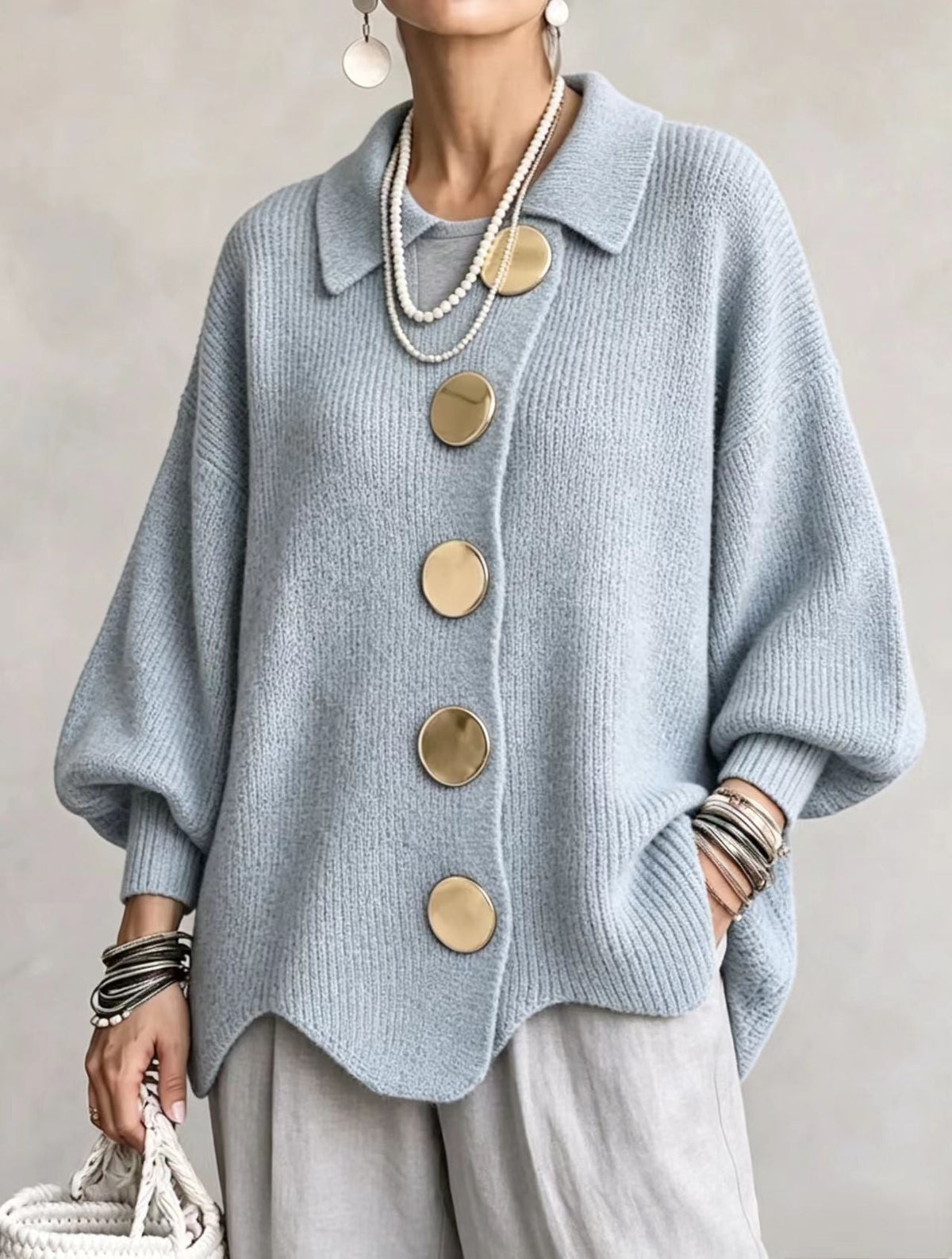 Victoire | Oversize kardigan s velkými zlatými knoflíky