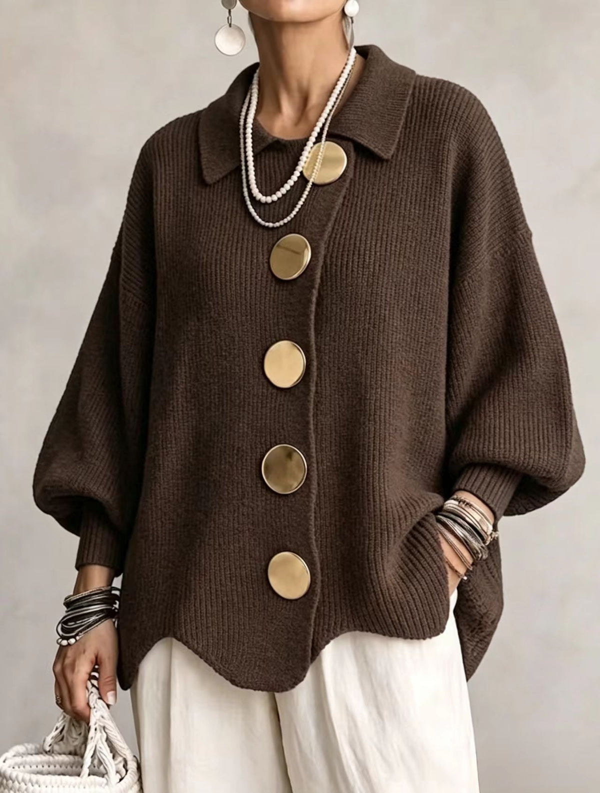 Victoire | Oversize kardigan s velkými zlatými knoflíky