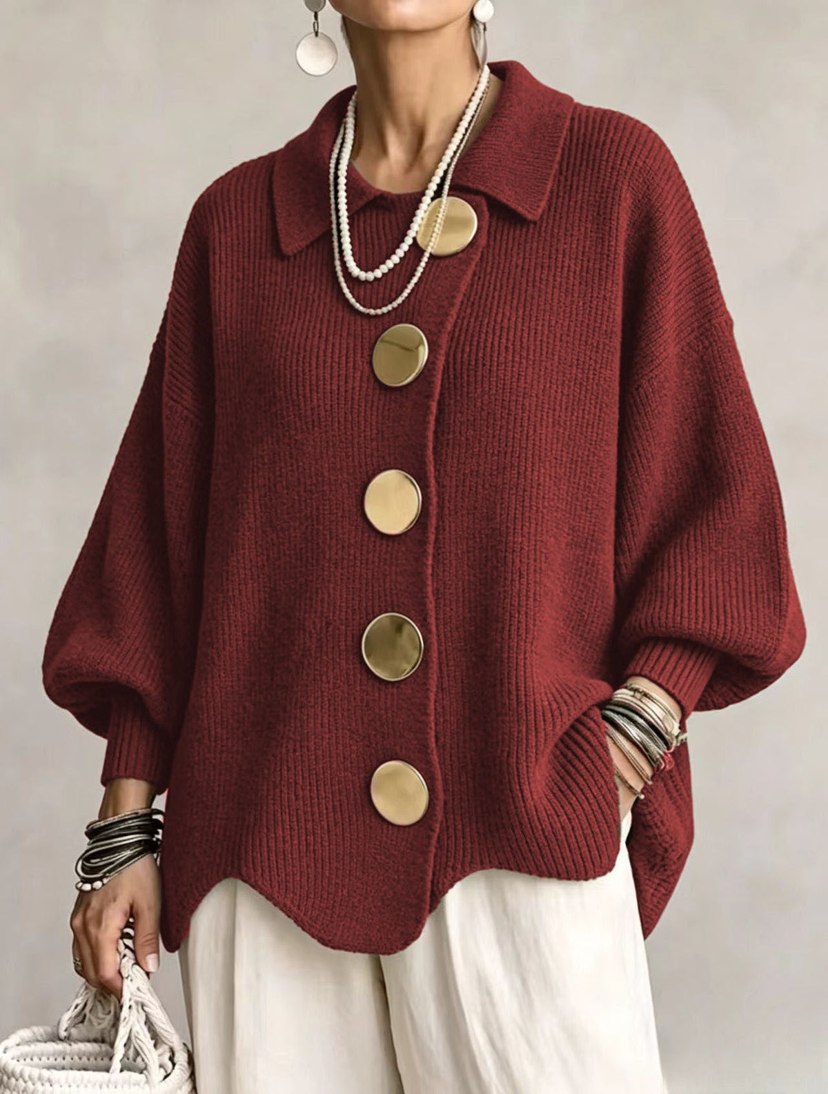 Victoire | Oversize kardigan s velkými zlatými knoflíky