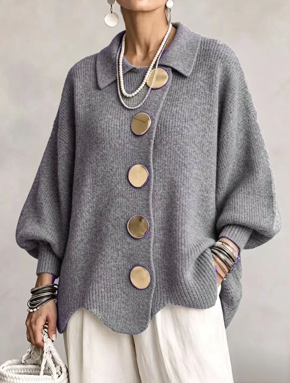 Victoire | Oversize kardigan s velkými zlatými knoflíky