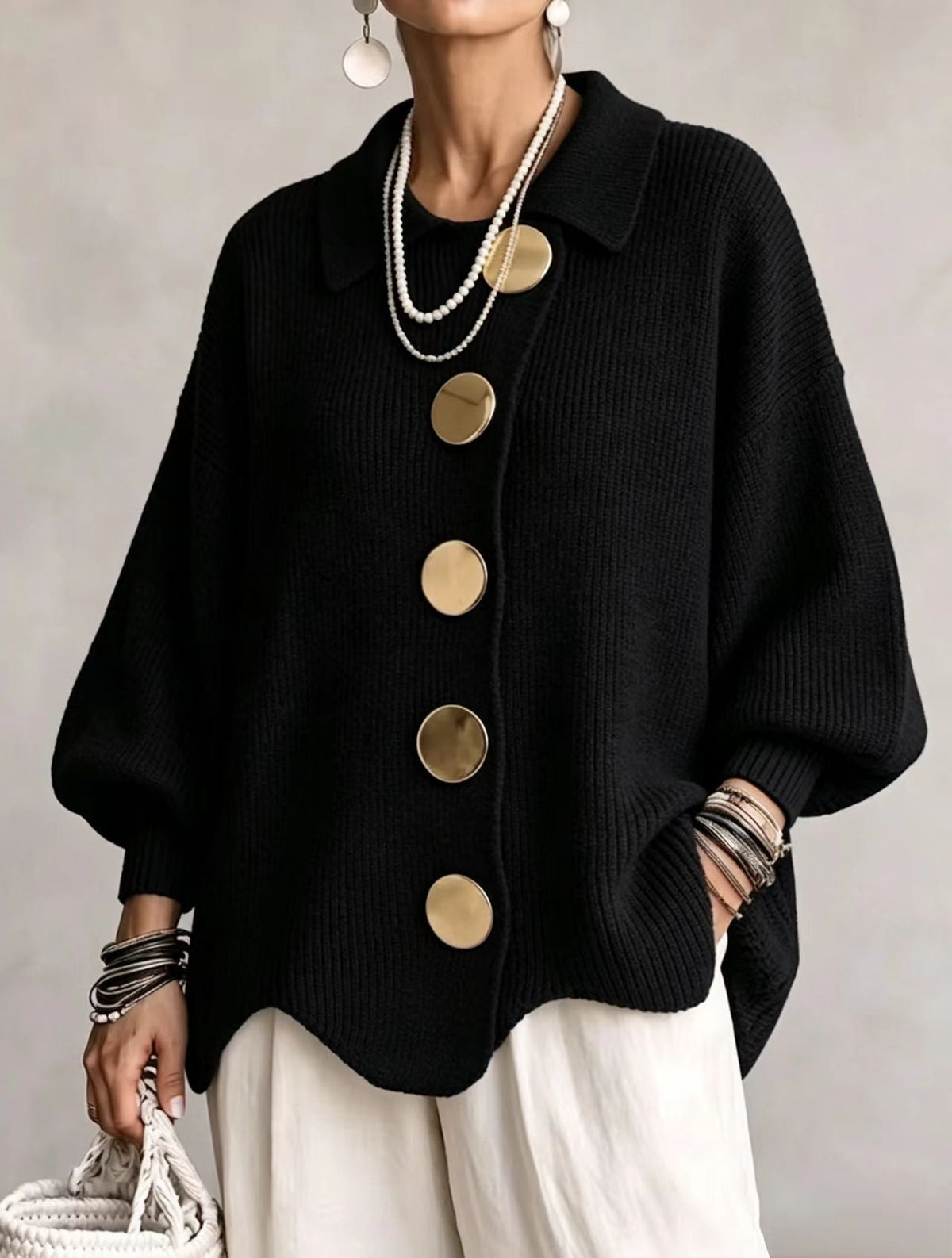 Victoire | Oversize kardigan s velkými zlatými knoflíky