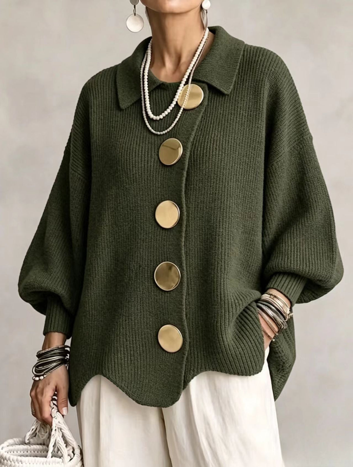 Victoire | Oversize kardigan s velkými zlatými knoflíky