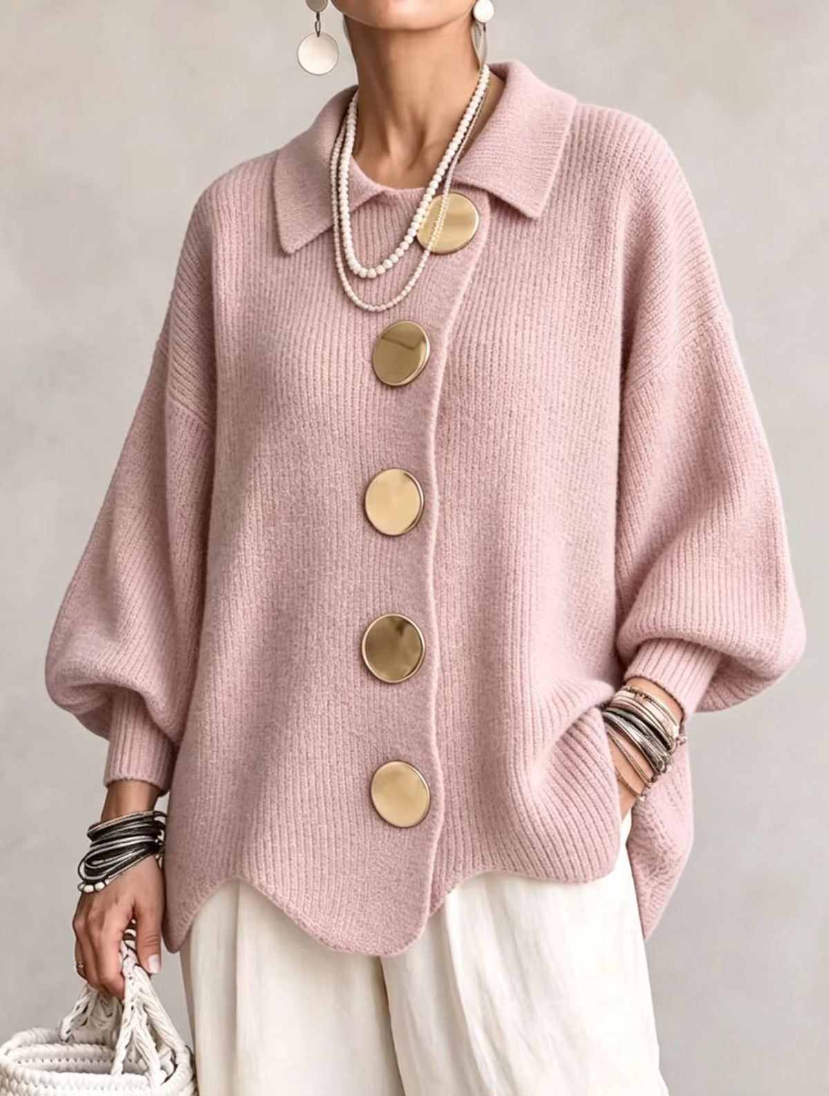 Victoire | Oversize kardigan s velkými zlatými knoflíky