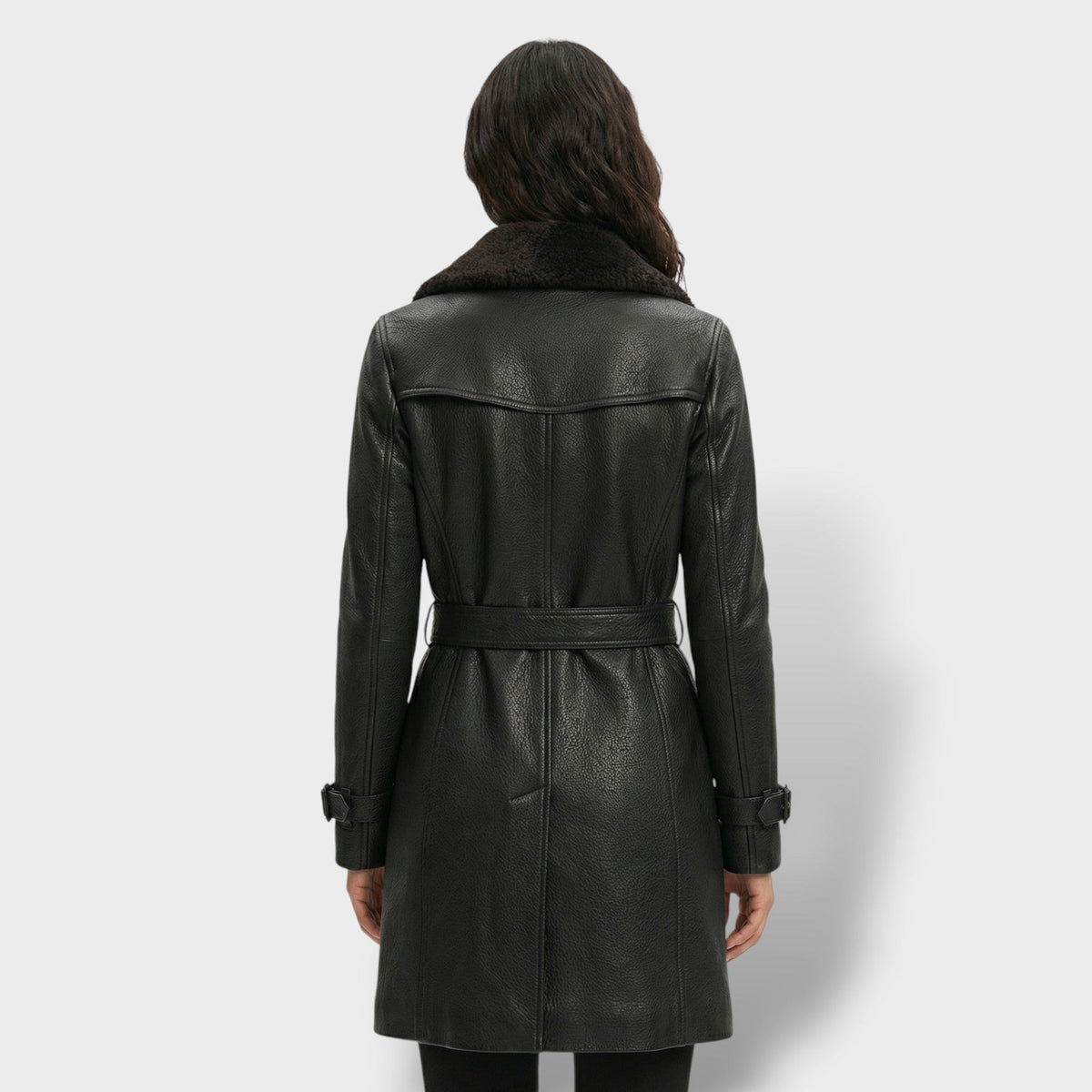 Abrigo de Cuero Elegante Mujer