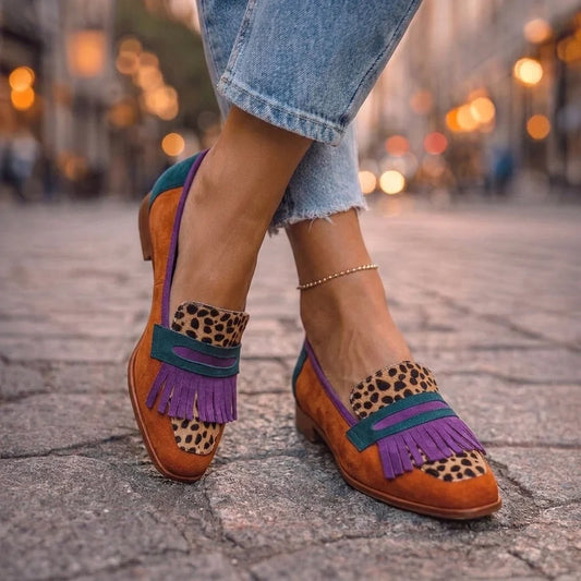 Bianca Mokasíny s třásněmi a leopardím vzorem