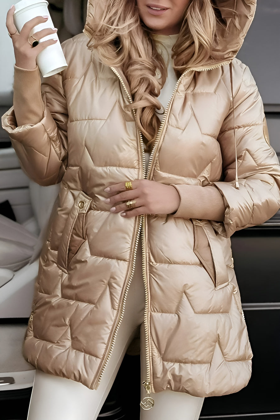 Mageina - Elegantní zimní kabát s kapucí a prošíváním