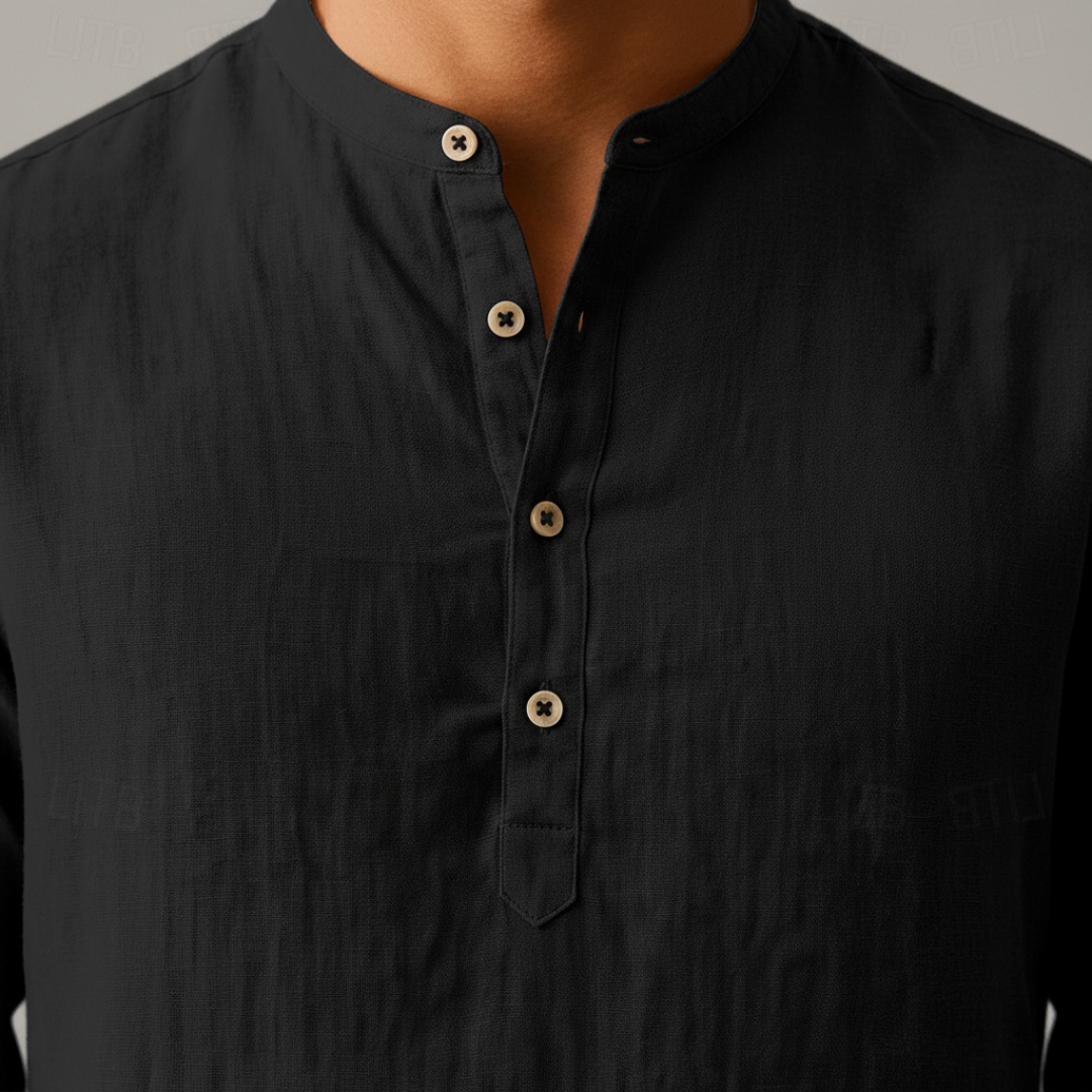 Mateo | Camisa Henley de Lino de Hombre Manga Larga
