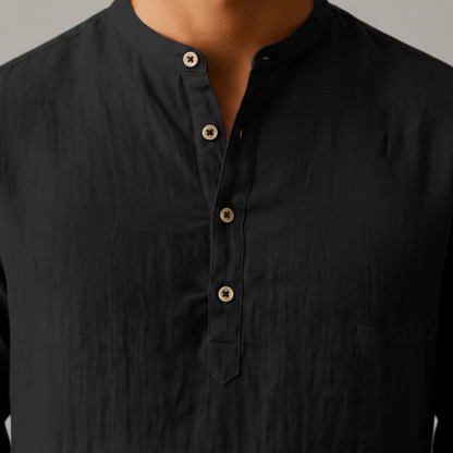 Mateo | Camisa Henley de Lino de Hombre Manga Larga