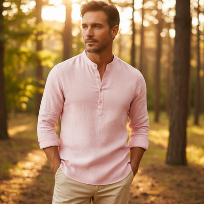 Mateo | Camisa Henley de Lino de Hombre Manga Larga