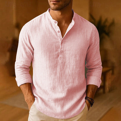 Mateo | Camisa Henley de Lino de Hombre Manga Larga