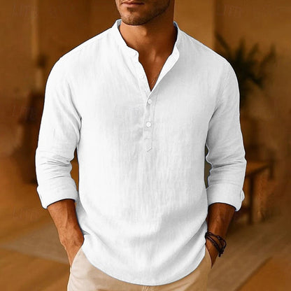 Mateo | Camisa Henley de Lino de Hombre Manga Larga